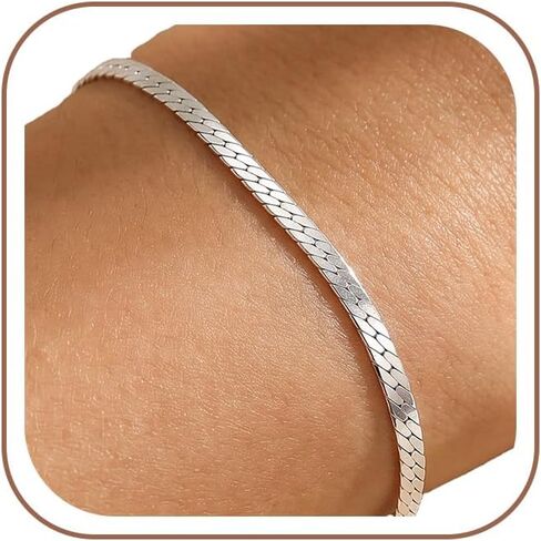 Silver Bracelet for Women, 925 Sterling Silver Herringbone Chain Bracelet for Women, Size 6.5-8 Inches, Hypoallergenic Minimalist Jewelry Gift for Women in Saudi Arabia