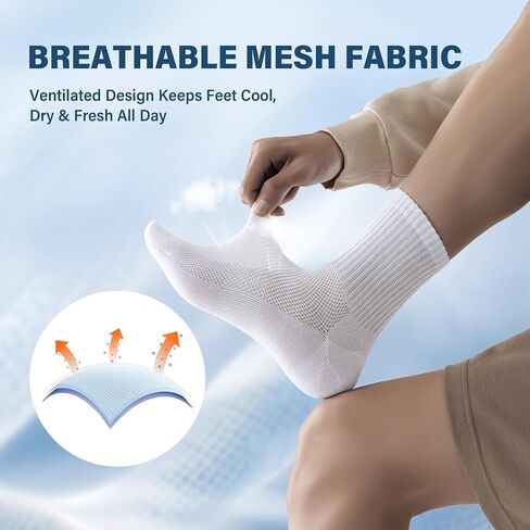 Mottee&Zconia Mens Athletic Ankle Cotton Crew Socks Reinforced Toes Terry Foot Cushioned Breathable Arch Support Sock 6 Pack in Saudi Arabia