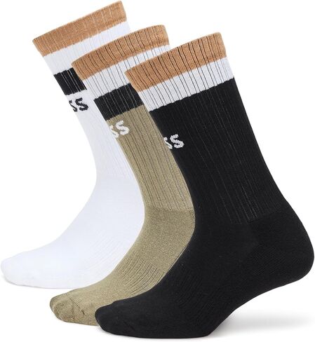 BOSS Men's 3 Pack Iconic Stripe Front Logo Ribbed Socks in Saudi Arabia