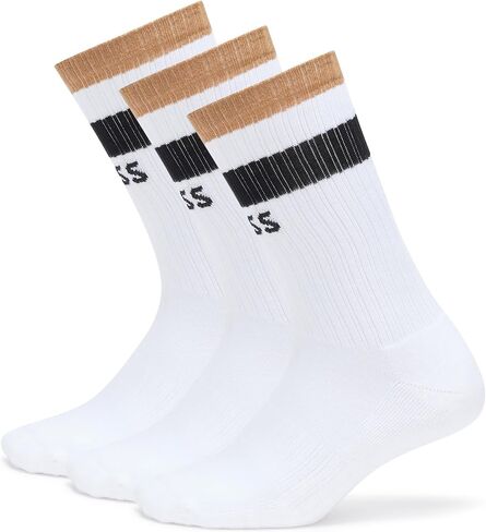 BOSS Men's 3 Pack Iconic Stripe Front Logo Ribbed Socks in Saudi Arabia