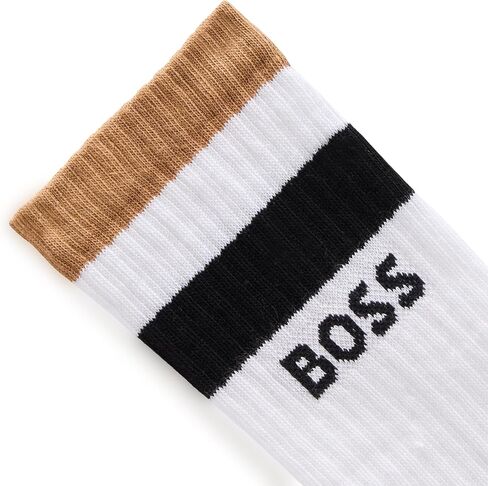 BOSS Men's 3 Pack Iconic Stripe Front Logo Ribbed Socks in Saudi Arabia