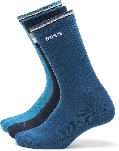BOSS Men's 3 Pack Iconic Stripe Front Logo Ribbed Socks in Saudi Arabia