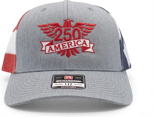 Richardson 112 Trucker Hat, America 250th Anniversary Embroidered Cap, Adjustable, Patriotic Red White and Blue Mesh in Kuwait