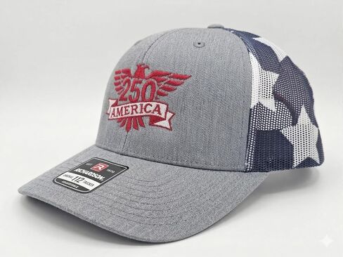 Richardson 112 Trucker Hat, America 250th Anniversary Embroidered Cap, Adjustable, Patriotic Red White and Blue Mesh in Kuwait