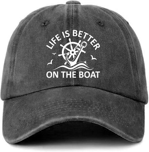 Funny Boating Printed Hat - Life is Better on The Boat - Adjustable Washed Cotton Sun Baseball Cap - Boat Captain Gifts - Birthday Gifts for Men Dad Sailor Crew White in Saudi Arabia