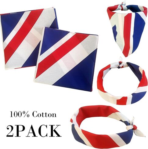 WEITBF 2 Pack United Kingdom UK British Flag Bandana Union Jack Scarf Bandanas Headband - 100% Cotton, 22 x 22 inch in Saudi Arabia