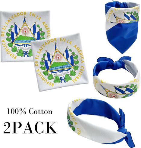 WEITBF 2 Pack El Salvador Flag Bandana Salvadoran Scarf Bandanas Headband - 100% Cotton, 22 x 22 inch in Saudi Arabia