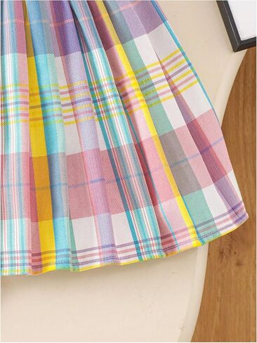 WDIRARA Girl's Plaid 2 Piece Skirt Outfits Button Down Sleeveless Shirt Pleated Skirt Set Preppy Outfits in Kuwait