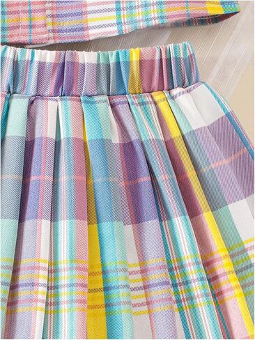 WDIRARA Girl's Plaid 2 Piece Skirt Outfits Button Down Sleeveless Shirt Pleated Skirt Set Preppy Outfits in Kuwait