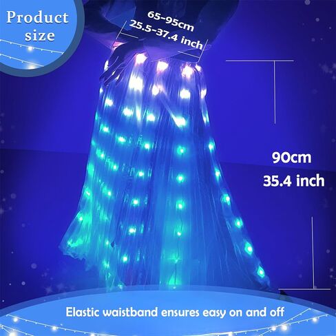 LED Light Up Tutu Skirt Rechargeable Belly Dance Skirt with Bright Lights Performance Dress for Stage Party Festival RGB Light in Saudi Arabia