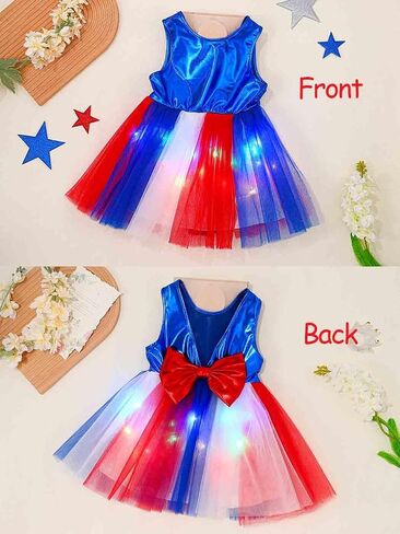 REETAN 4th of July Light up Tutu Dress Independence Day Glow Party Costume for Girls in Kuwait