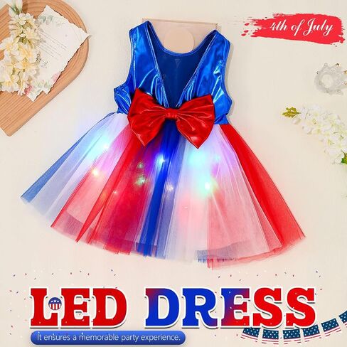 REETAN 4th of July Light up Tutu Dress Independence Day Glow Party Costume for Girls in Kuwait