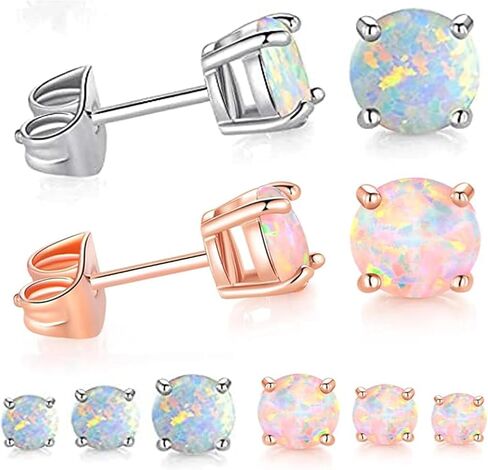 6 Pairs Stud Earrings Set, 3-5mm Opal stud Earrings for Women 316L Stainless Steel Earring Hypoallergenic Small Earring Silver & Rose Gold Nickel Free in Saudi Arabia