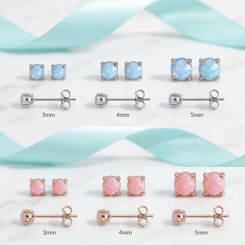 6 Pairs Stud Earrings Set, 3-5mm Opal stud Earrings for Women 316L Stainless Steel Earring Hypoallergenic Small Earring Silver & Rose Gold Nickel Free in Saudi Arabia