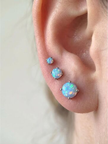 6 Pairs Stud Earrings Set, 3-5mm Opal stud Earrings for Women 316L Stainless Steel Earring Hypoallergenic Small Earring Silver & Rose Gold Nickel Free in Saudi Arabia