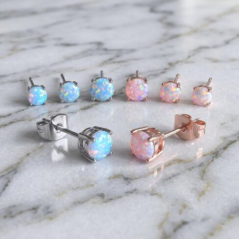 6 Pairs Stud Earrings Set, 3-5mm Opal stud Earrings for Women 316L Stainless Steel Earring Hypoallergenic Small Earring Silver & Rose Gold Nickel Free in Saudi Arabia