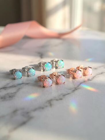 6 Pairs Stud Earrings Set, 3-5mm Opal stud Earrings for Women 316L Stainless Steel Earring Hypoallergenic Small Earring Silver & Rose Gold Nickel Free in Saudi Arabia