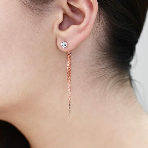 جوهرة ستون كينغ 1.00 قيراط G/H VVS-VS Lab Grown Diamond 18K مطلي بالذهب الوردي أقراط فضية طويلة للغاية 3.5 بوصة in Kuwait