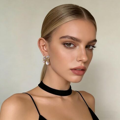 Pink Flower Stud Earrings for Women Dainty Gold Plated Irregular Petal Earring Hypoallergenic Enamel Floral Earrings Trendy Statement Jewelry Gift in Saudi Arabia