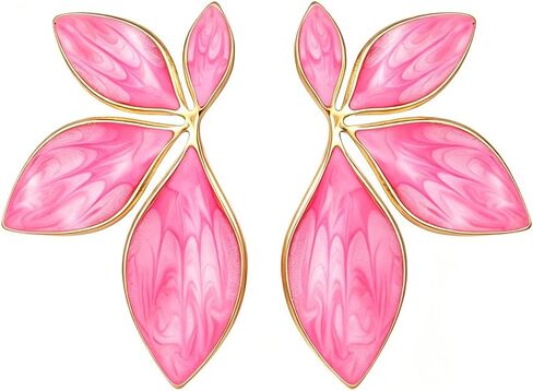 Pink Flower Stud Earrings for Women Dainty Gold Plated Irregular Petal Earring Hypoallergenic Enamel Floral Earrings Trendy Statement Jewelry Gift in Saudi Arabia