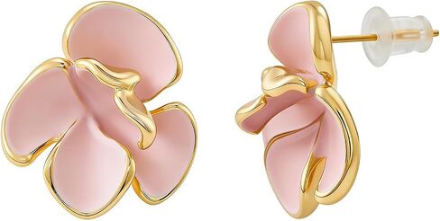 Pink Flower Stud Earrings for Women Dainty Gold Plated Irregular Petal Earring Hypoallergenic Enamel Floral Earrings Trendy Statement Jewelry Gift in Saudi Arabia