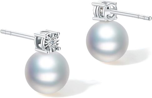 18K Gold Earrings for Women Pearl Stud Earring White Gold Diamond Studs Round Hypoallergenic Freshwater Jewelry Lightweight Trendy Classic 18kt Solid Gold Gifts Birthday Anniversary in Saudi Arabia