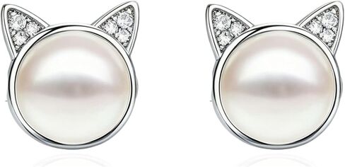 Cat Earrings Sterling Silver Studs Cats Earrings Kitten Jewelry Gifts for Women Pet Lovers, White Pearl Cat Head Earring in Saudi Arabia