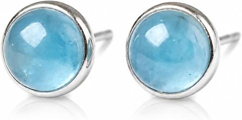 ANNIE WU Natural Aquamarine Stud Earrings for Women, 925 Sterling Silver Hypoallergenic Blue Gemstone Earrings, Dainty Round Aquamarine Post Earrings, Minimalist Everyday Jewelry, March Birthstone Gift for Mom Wife Daughter Girlfriend in Saudi Arabia