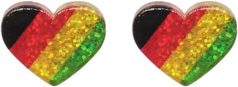 ROSTIVO Acrylic Heart Stud Earrings for Women – Red, Yellow, Green, and Black Striped Design, Lightweight Pan-African Colors Jewelry in Kuwait