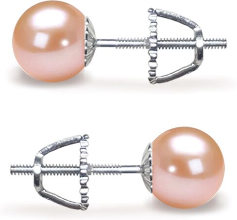 Japanese Freshwater Cultured Pearl Earrings Stud AAAA Graded 5-10mm Pink Stud Earrings for Women with Sterling Silver Settings and Jewelry Gift Box - Orien Jewelry in Saudi Arabia