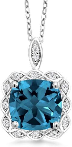 Gem Stone King 3-5 Cttw Gemstone Birthstone Halo Pendant Necklace for Women | 925 Sterling Silver | 10MM Cushion | With 18 Inch Chain | Jewelry Gifts for Mom Wife Her in Kuwait