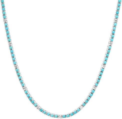 14k Turquoise Diamond Tennis Necklace Luminous Silver Neck Chain Ideal For Daily & Office Wear Valentine Engagement Mother's Day Gift in Kuwait