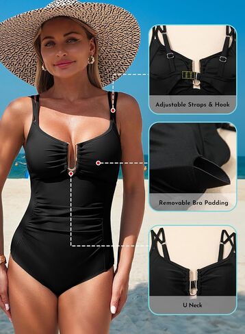 Aleumdr Womens One Piece Swimsuits Tummy Control Bathing Suit U-Wire Cutout Ruched Slimming Swimwear in Kuwait