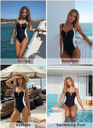 Aleumdr Womens One Piece Swimsuits Tummy Control Bathing Suit U-Wire Cutout Ruched Slimming Swimwear in Kuwait