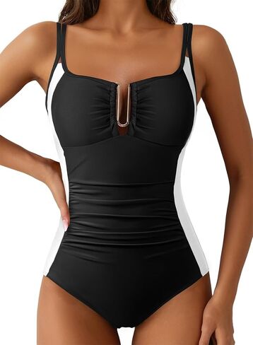 Aleumdr Womens One Piece Swimsuits Tummy Control Bathing Suit U-Wire Cutout Ruched Slimming Swimwear in Kuwait