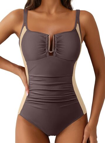 Aleumdr Womens One Piece Swimsuits Tummy Control Bathing Suit U-Wire Cutout Ruched Slimming Swimwear in Kuwait