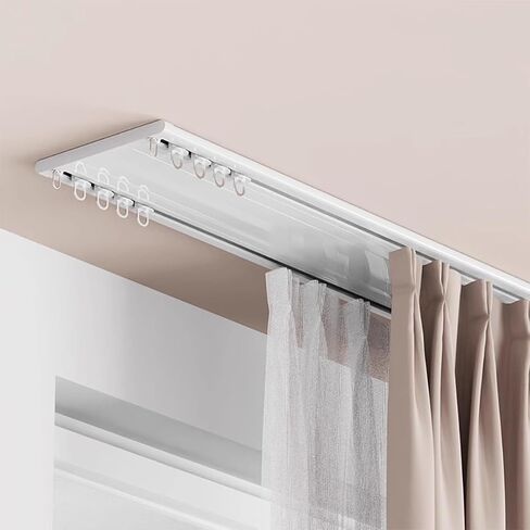 Silent Double Curtain Track with Wheels, 1-6m Adjustable Ceiling Mount Window Rail, Gold Finish, 1.40M (4.6FT) - Ideal for Smooth Drapery Installation in Saudi Arabia