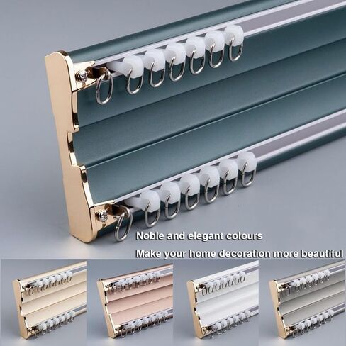 Aluminum Curtain Track 100cm 420cm 2 Layer Ceiling Rail with Silent Rollers for Curtains Window Balcony Office Hotels Clinics Blue 420cm/13.8ft in Saudi Arabia