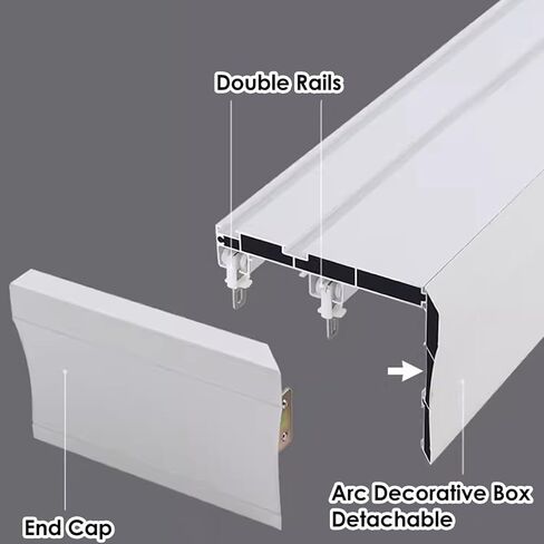 Ceiling Mounted Curtain Track Set with Double Rails & Valance 3in1 Room Divider Solution 1.6m (5.25ft) Stylish Curtain Box for Home Décor in Kuwait
