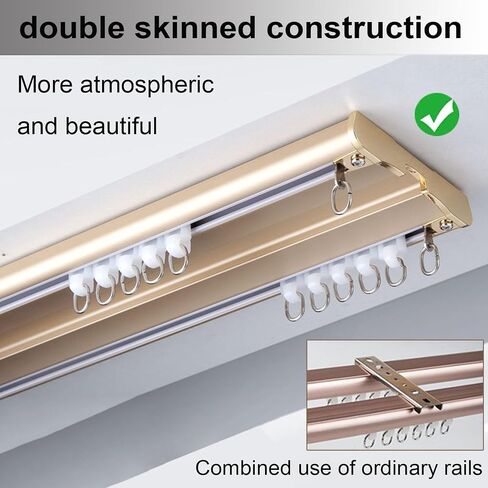 250cm Gray Curtain Track 2 Layer Ceiling Rail Aluminum Drapery Rod with Silent Rollers for Curtains Windows Balconies Offices Hotels Clinics (100cm 420cm) in Saudi Arabia