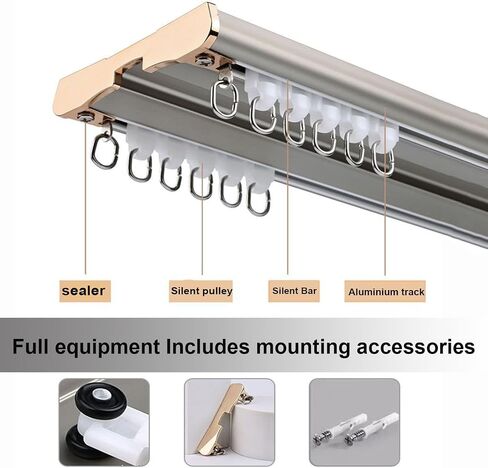 250cm Gray Curtain Track 2 Layer Ceiling Rail Aluminum Drapery Rod with Silent Rollers for Curtains Windows Balconies Offices Hotels Clinics (100cm 420cm) in Saudi Arabia