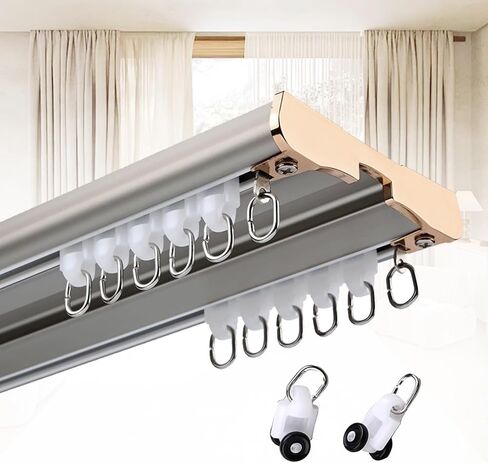 Aluminum Curtain Track 2 Layer Ceiling Mount 1 6m Silent Sliding Drapery Rod Gold Privacy Solution for Living Room & Bedroom (2.5m) in Saudi Arabia