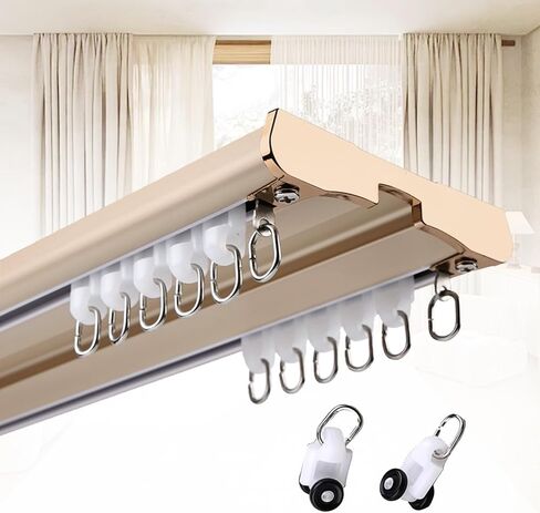 Aluminum Curtain Track 2 Layer Ceiling Mount 1 6m Silent Sliding Drapery Rod Gold Privacy Solution for Living Room & Bedroom (2.5m) in Saudi Arabia