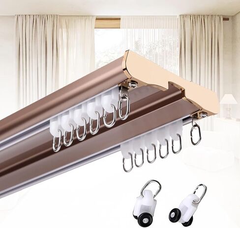 Aluminum Curtain Track 2 Layer Ceiling Mount 1 6m Silent Sliding Drapery Rod Gold Privacy Solution for Living Room & Bedroom (2.5m) in Saudi Arabia