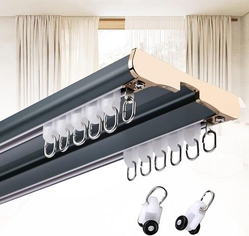 Aluminum Curtain Track 2 Layer Ceiling Mount 1 6m Silent Sliding Drapery Rod Gold Privacy Solution for Living Room & Bedroom (2.5m) in Saudi Arabia