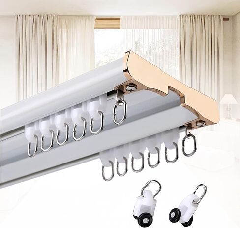 Aluminum Curtain Track 2 Layer Ceiling Mount 1 6m Silent Sliding Drapery Rod Gold Privacy Solution for Living Room & Bedroom (2.5m) in Saudi Arabia