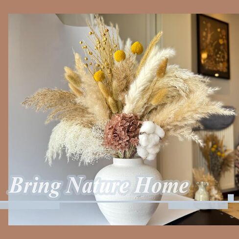 Natural Pampas Grass Bouquet -Cotton Stems,Bunny Tails ,Hydrangea,Fall Dried Flower - Boho Chic Home Decor, Rustic Wedding Centerpiece, Farmhouse Style Arrangement, Room Decor Long-Lasting Gift (A) in Kuwait