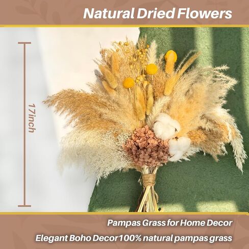 Natural Pampas Grass Bouquet -Cotton Stems,Bunny Tails ,Hydrangea,Fall Dried Flower - Boho Chic Home Decor, Rustic Wedding Centerpiece, Farmhouse Style Arrangement, Room Decor Long-Lasting Gift (A) in Kuwait