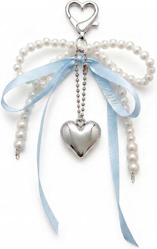 YOJO Coquette Bow Bag Charm للنساء، سلسلة مفاتيح لطيفة بشريط من اللؤلؤ والساتان Y2K، ملحق لحقيبة اليد ومفاتيح السيارة والهاتف in Kuwait