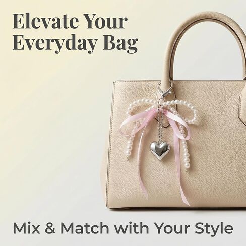 YOJO Coquette Bow Bag Charm للنساء، سلسلة مفاتيح لطيفة بشريط من اللؤلؤ والساتان Y2K، ملحق لحقيبة اليد ومفاتيح السيارة والهاتف in Kuwait